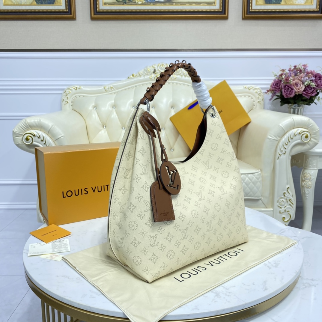 Louis Vuitton CARMEL Hobo Bag Mahina M53188 Cream Beige